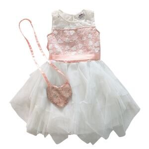 Beautees Girls Formal Tutu Tulle Dress White/Peach size 5